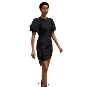 RHODE Pia Crepe de Chine Dress Puff Sleeve Mini Dress in Black Size 8 NEW